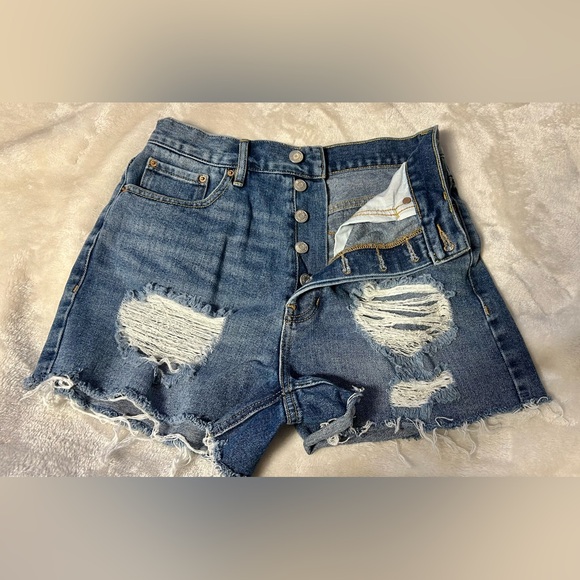 PacSun Blue Distressed Ultra High Rise Vintage Shorts Size 27 - Picture 6 of 9